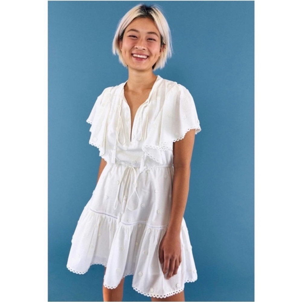 Farm Rio 3D Flower Floral Embroidered Eyelet Cotton Beaded Tie Dress Size Small - Picture 3 of 11